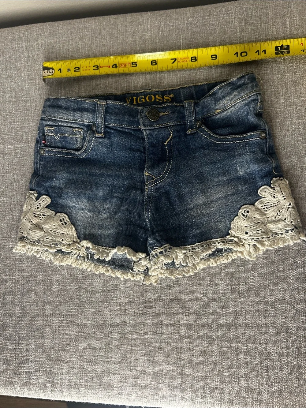 Vigoss Blue Denim Shorts with White Crochet Hem